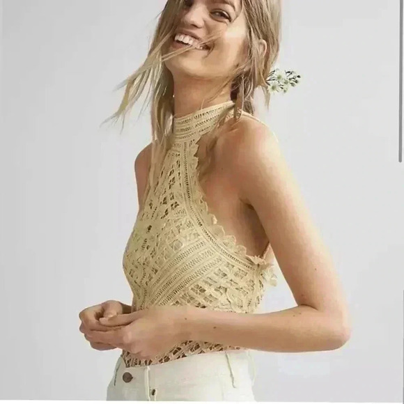 FREE PEOPLE
Be My Battenburg Bodysuit In Vintage Lemon - Picture 1 of 8